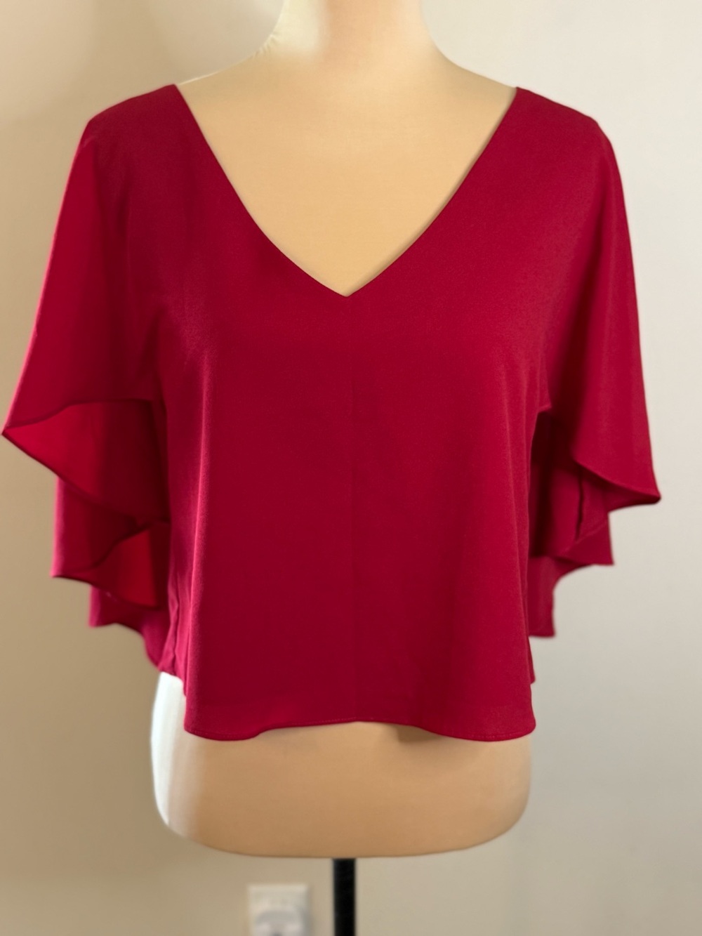 SOCA crimson red festive V neck cape top sexy holiday romantic statement SM
